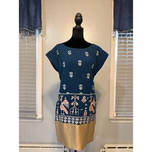 Boho Folk Bird Embroidered Tunic Dress Anthro Floreat Style Size 2